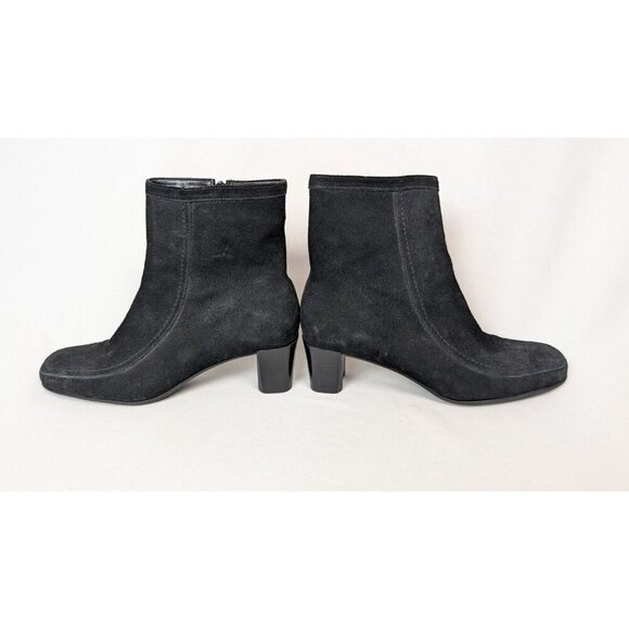 ANN TAYLOR Brazil sz. 8 M Black Suede Leather Zip Ankle Boots Bootie Square Toe - Picture 5 of 9